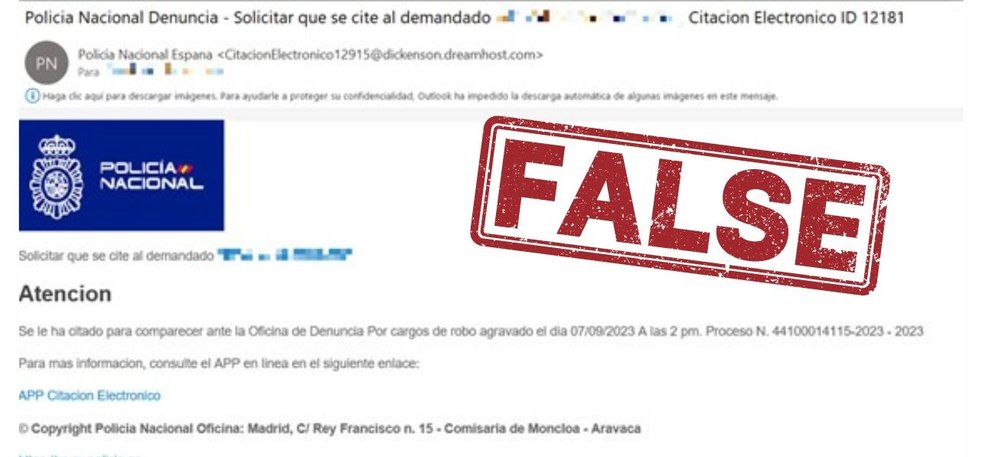 Correo falso que intenta suplantar a la Policía Nacional